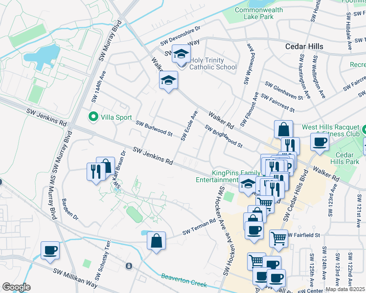 map of restaurants, bars, coffee shops, grocery stores, and more near 2390 Southwest Ecole Avenue in Beaverton