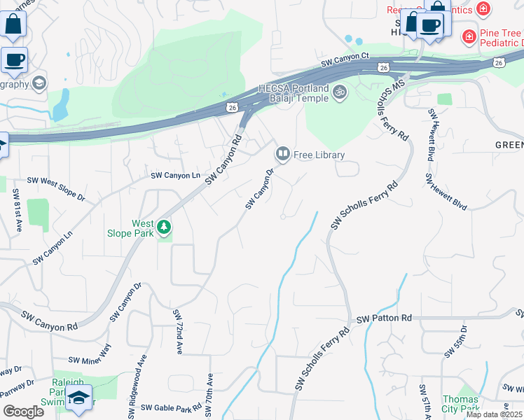 map of restaurants, bars, coffee shops, grocery stores, and more near 2400 Southwest Benz Farm Court in Portland