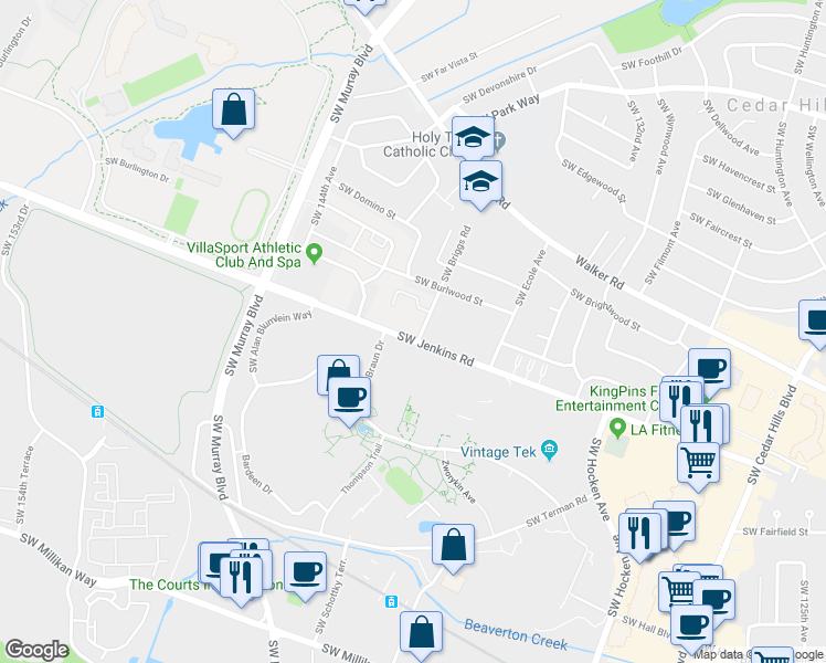map of restaurants, bars, coffee shops, grocery stores, and more near in Beaverton