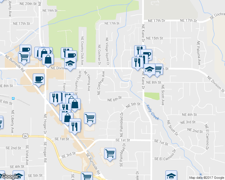 map of restaurants, bars, coffee shops, grocery stores, and more near 2787 Northeast 7th Court in Gresham