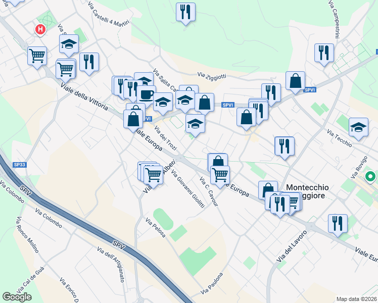 map of restaurants, bars, coffee shops, grocery stores, and more near 19 Via Trozi in Montecchio Maggiore-Alte Ceccato