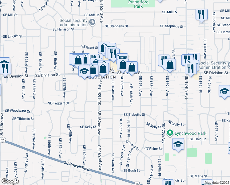 map of restaurants, bars, coffee shops, grocery stores, and more near 2740 Southeast 164th Avenue in Portland