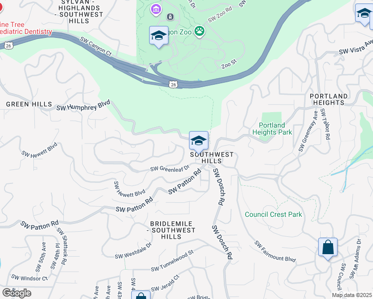 map of restaurants, bars, coffee shops, grocery stores, and more near 2820 Southwest Labbe Avenue in Portland