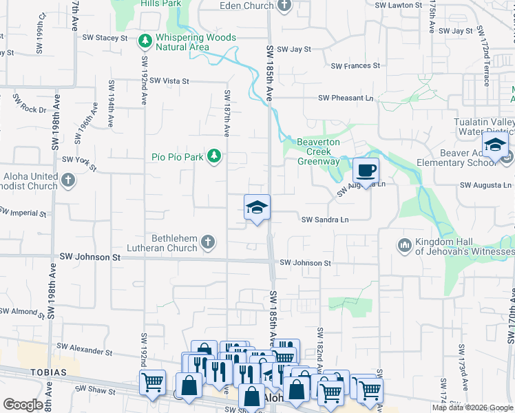 map of restaurants, bars, coffee shops, grocery stores, and more near 18558 Southwest Takena Court in Beaverton