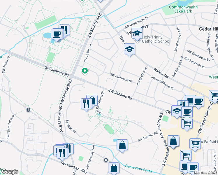 map of restaurants, bars, coffee shops, grocery stores, and more near in Beaverton