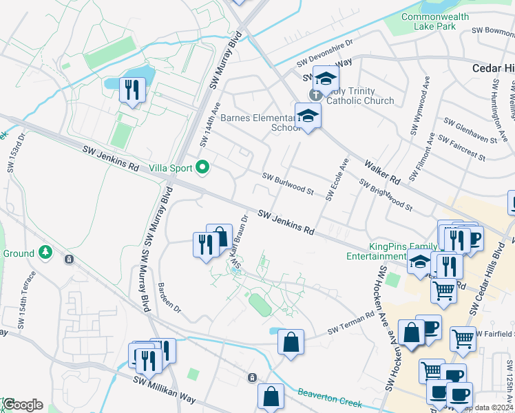 map of restaurants, bars, coffee shops, grocery stores, and more near in Beaverton