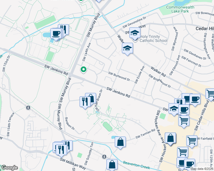 map of restaurants, bars, coffee shops, grocery stores, and more near in Beaverton