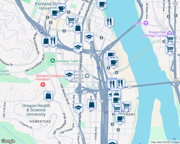 map of restaurants, bars, coffee shops, grocery stores, and more near 2826 South Kelly Avenue in Portland