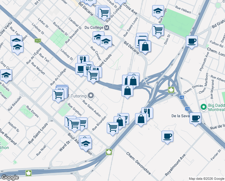 map of restaurants, bars, coffee shops, grocery stores, and more near 200 Boulevard Marcel-Laurin in Montrã©Al