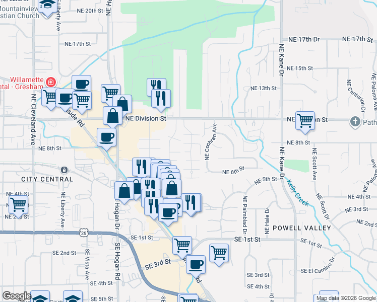 map of restaurants, bars, coffee shops, grocery stores, and more near 670 Northeast Fleming Avenue in Gresham