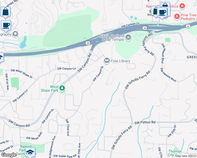 map of restaurants, bars, coffee shops, grocery stores, and more near 2400 Southwest Benz Farm Court in Portland