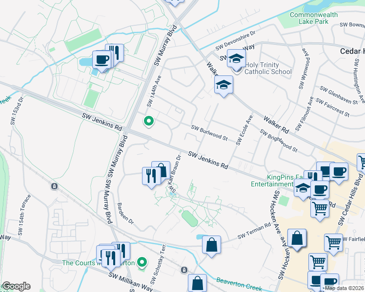 map of restaurants, bars, coffee shops, grocery stores, and more near in Beaverton