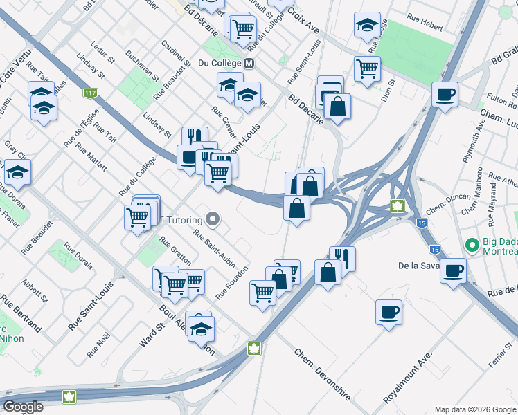 map of restaurants, bars, coffee shops, grocery stores, and more near 200 Boulevard Marcel-Laurin in Montrã©Al