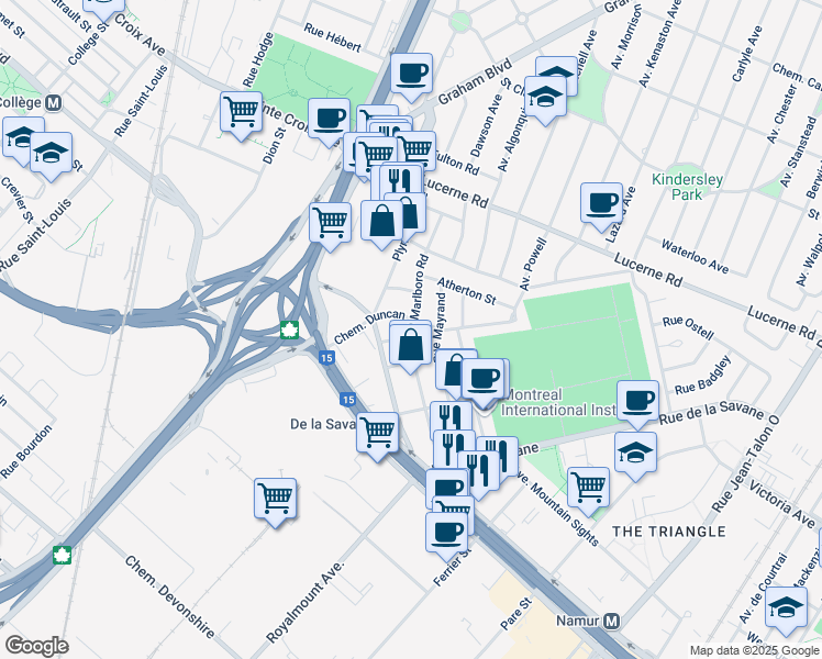 map of restaurants, bars, coffee shops, grocery stores, and more near 1000 Marlboro Road in Mount Royal