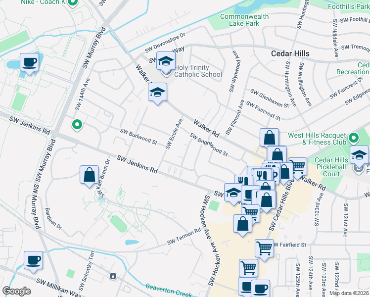 map of restaurants, bars, coffee shops, grocery stores, and more near 2355 Southwest Balsam Avenue in Beaverton