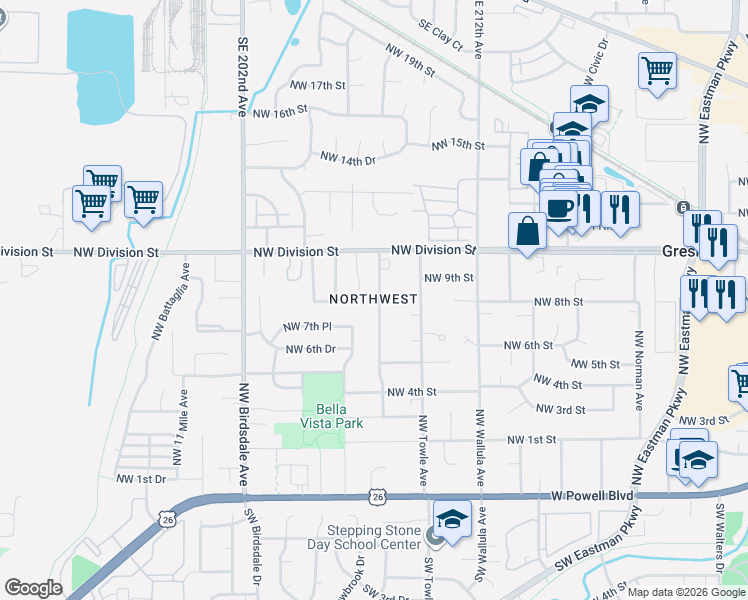 map of restaurants, bars, coffee shops, grocery stores, and more near in Gresham
