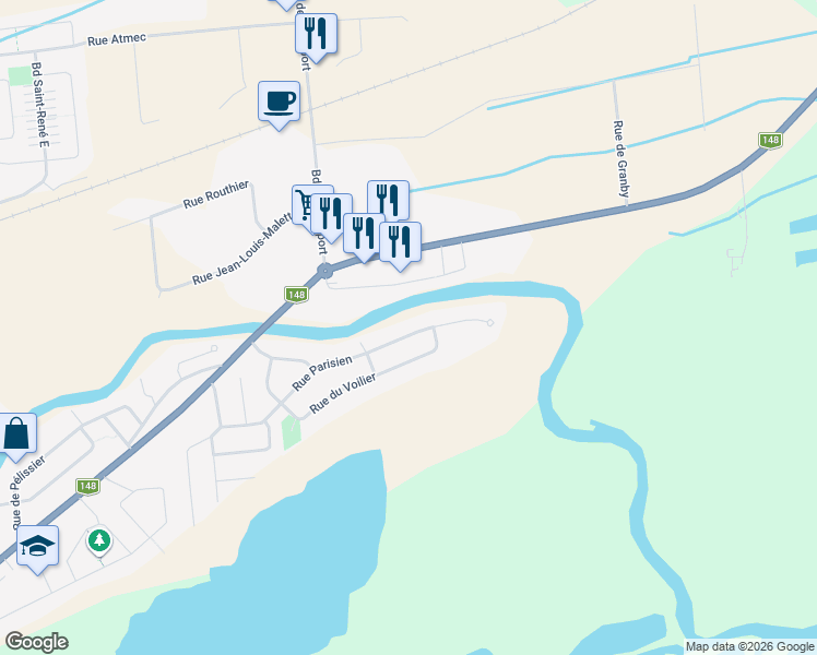 map of restaurants, bars, coffee shops, grocery stores, and more near 1819 Rue Parisien in Gatineau