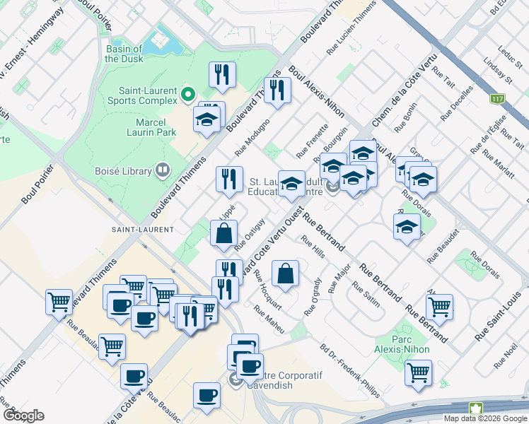 map of restaurants, bars, coffee shops, grocery stores, and more near 2659 Rue Ostiguy in Montréal