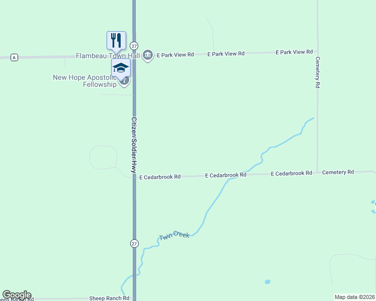 map of restaurants, bars, coffee shops, grocery stores, and more near W8416 East Cedarbrook Road in Ladysmith