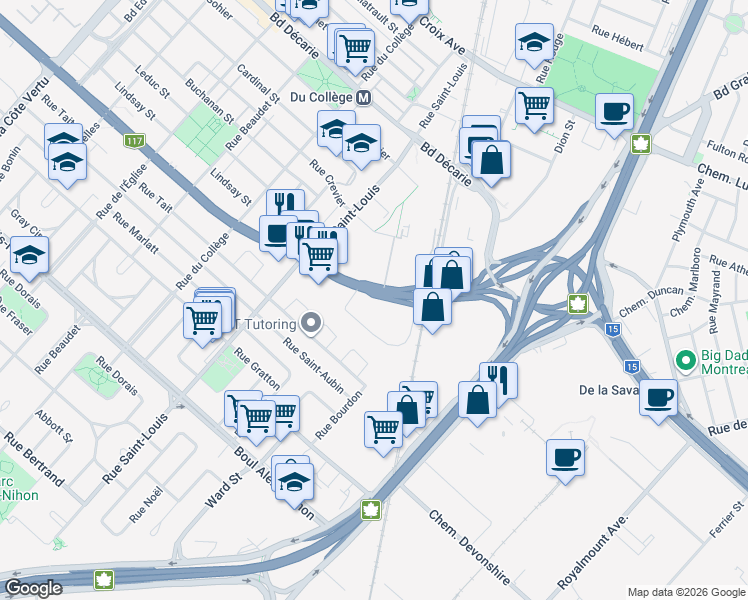 map of restaurants, bars, coffee shops, grocery stores, and more near 200 Boulevard Marcel-Laurin in Montrã©Al