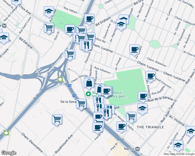 map of restaurants, bars, coffee shops, grocery stores, and more near 8507 Rue Mayrand in Montréal