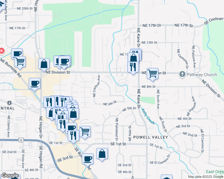 map of restaurants, bars, coffee shops, grocery stores, and more near 2787 Northeast 7th Court in Gresham