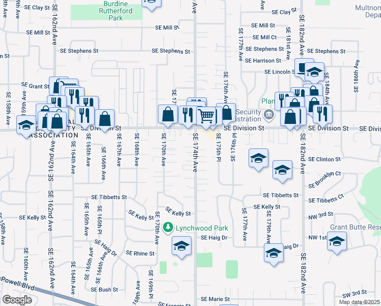 map of restaurants, bars, coffee shops, grocery stores, and more near 2751 Southeast 174th Avenue in Portland