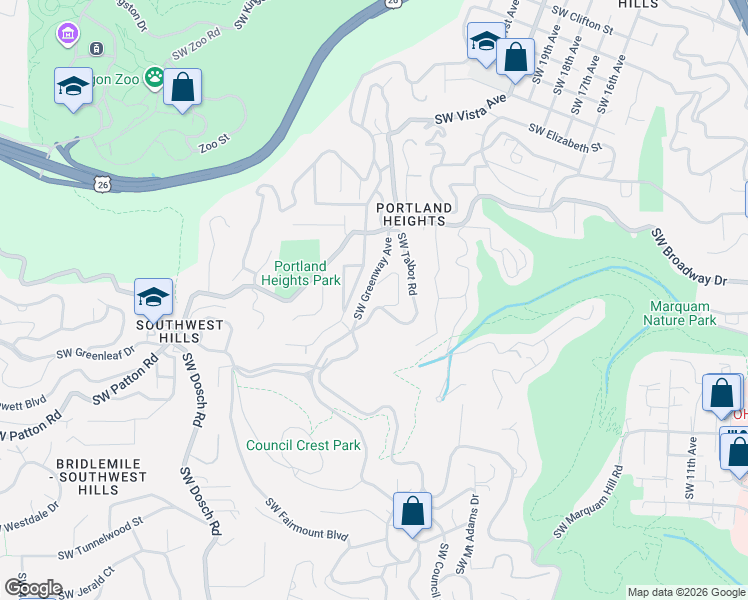 map of restaurants, bars, coffee shops, grocery stores, and more near 2710 Southwest Talbot Road in Portland
