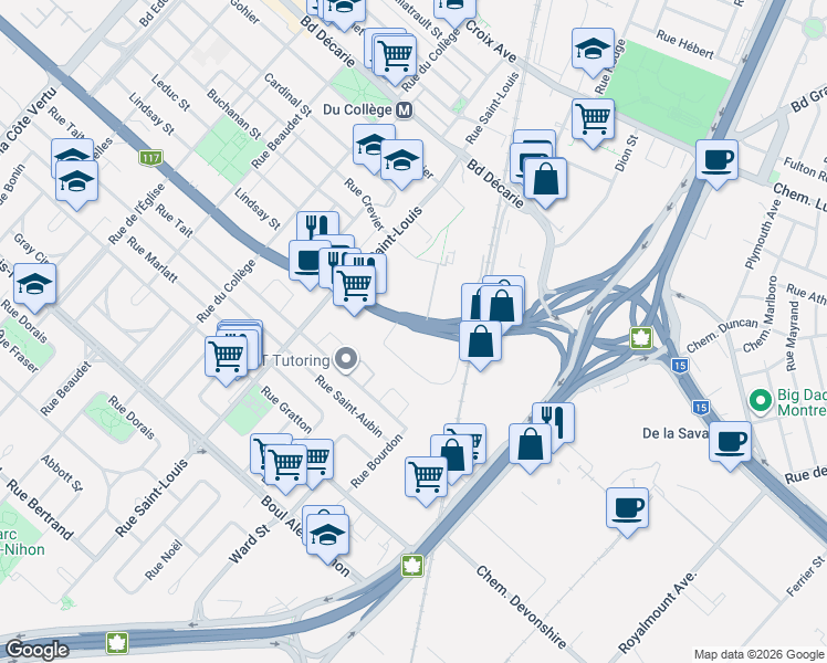 map of restaurants, bars, coffee shops, grocery stores, and more near 200 Boulevard Marcel-Laurin in Montrã©Al