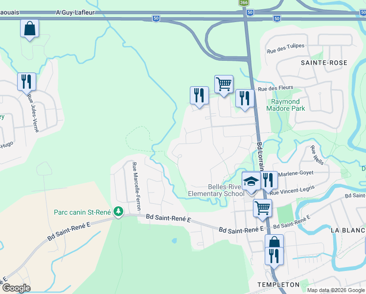 map of restaurants, bars, coffee shops, grocery stores, and more near 68 Rue Paul-Gauguin in Gatineau