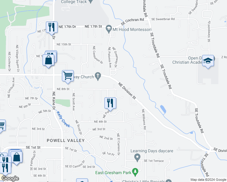 map of restaurants, bars, coffee shops, grocery stores, and more near 752 Northeast Wendy Lane in Gresham