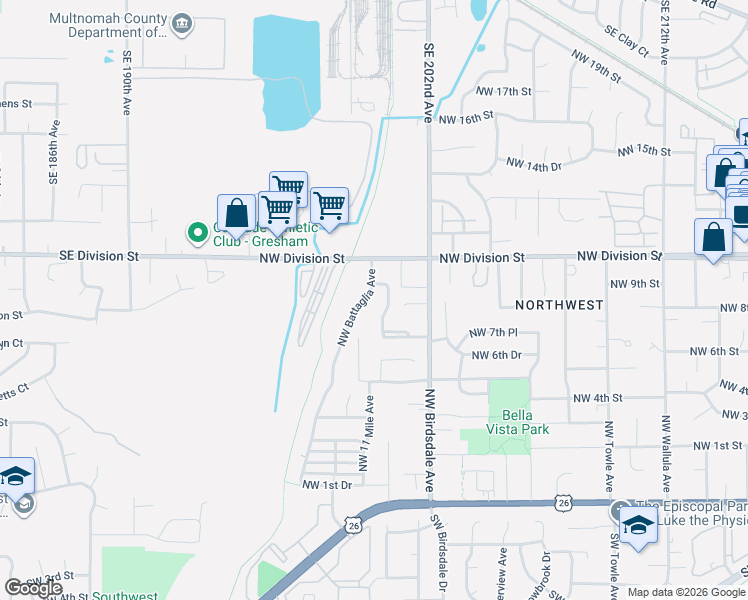 map of restaurants, bars, coffee shops, grocery stores, and more near 780 Northwest Mawrcrest Drive in Gresham