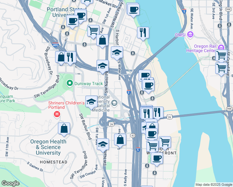 map of restaurants, bars, coffee shops, grocery stores, and more near 2826 South Kelly Avenue in Portland
