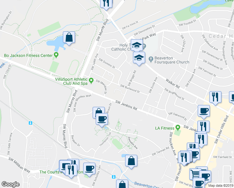 map of restaurants, bars, coffee shops, grocery stores, and more near in Beaverton