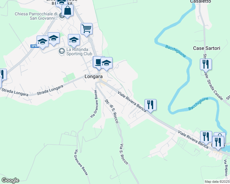 map of restaurants, bars, coffee shops, grocery stores, and more near 699/A Viale Riviera Berica in Vicenza