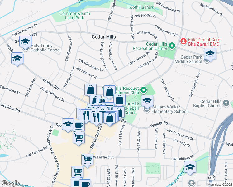 map of restaurants, bars, coffee shops, grocery stores, and more near 12420 Southwest Douglas Street in Portland