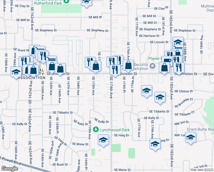 map of restaurants, bars, coffee shops, grocery stores, and more near 17229 Southeast Julie Place in Portland