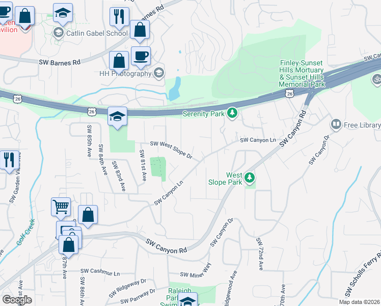 map of restaurants, bars, coffee shops, grocery stores, and more near 2155 Southwest 75th Avenue in Portland