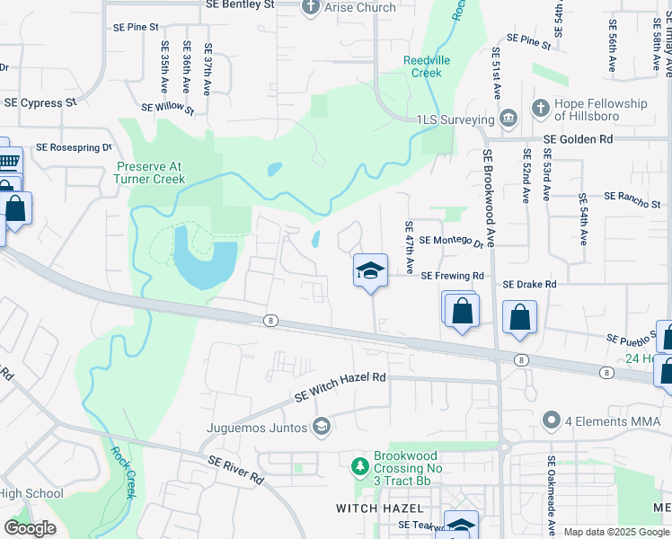 map of restaurants, bars, coffee shops, grocery stores, and more near 2200 Southeast 45th Avenue in Hillsboro