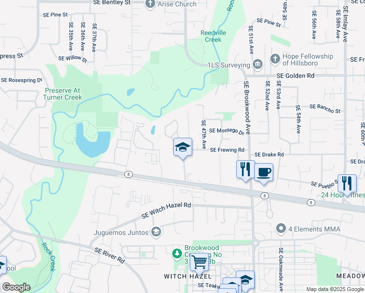 map of restaurants, bars, coffee shops, grocery stores, and more near 2200 Southeast 45th Avenue in Hillsboro