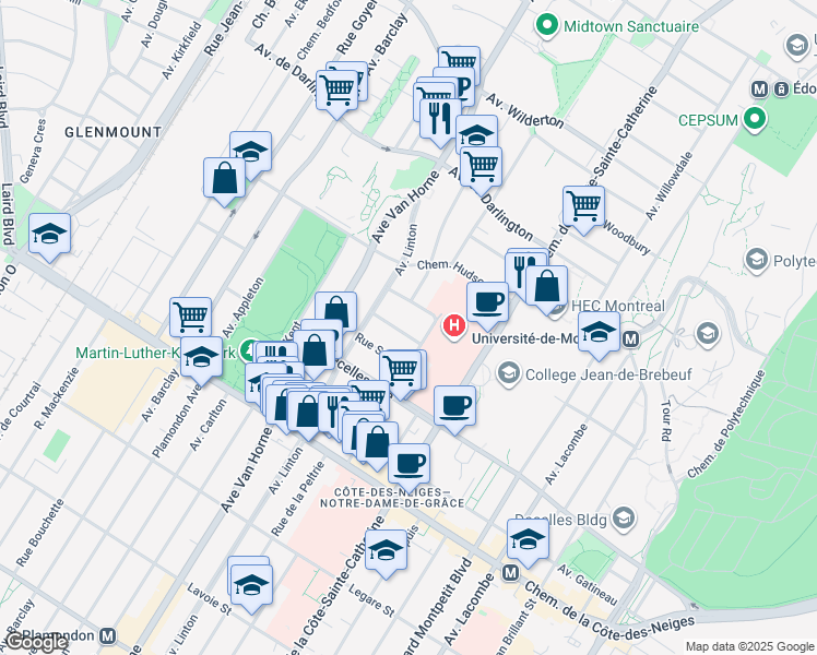 map of restaurants, bars, coffee shops, grocery stores, and more near 5873 Rue Dolbeau in Montréal
