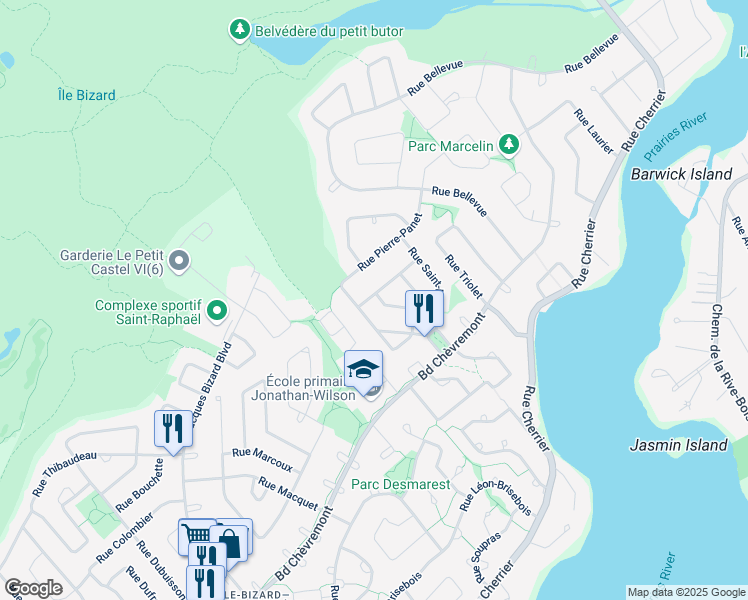 map of restaurants, bars, coffee shops, grocery stores, and more near 488 Rue du Cap-Saint-Malo in Montréal