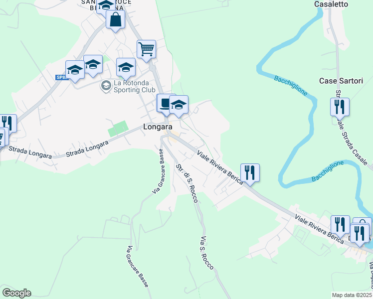 map of restaurants, bars, coffee shops, grocery stores, and more near Viale Riviera Berica in Vicenza