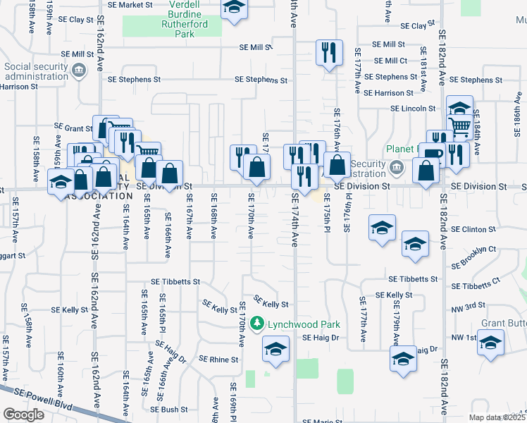 map of restaurants, bars, coffee shops, grocery stores, and more near 2530 Southeast 170th Avenue in Portland
