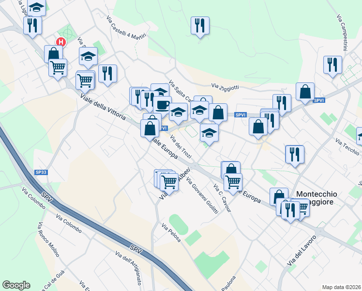 map of restaurants, bars, coffee shops, grocery stores, and more near 19 Via dei Trozi in Montecchio Maggiore