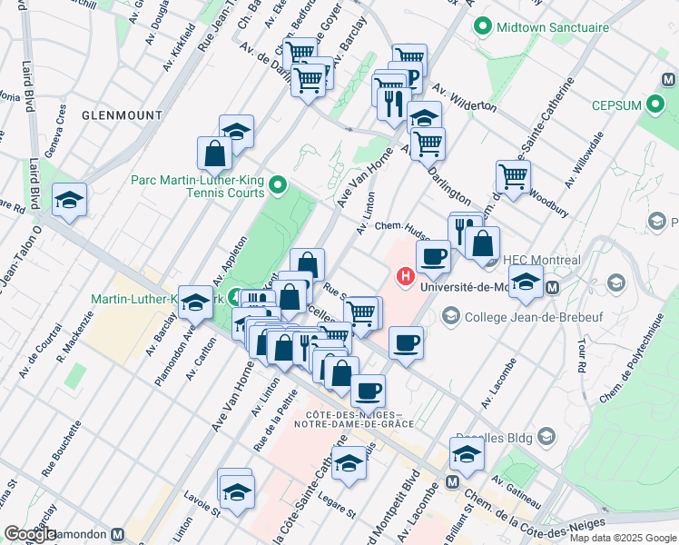 map of restaurants, bars, coffee shops, grocery stores, and more near 5992 Rue Dolbeau in Montréal