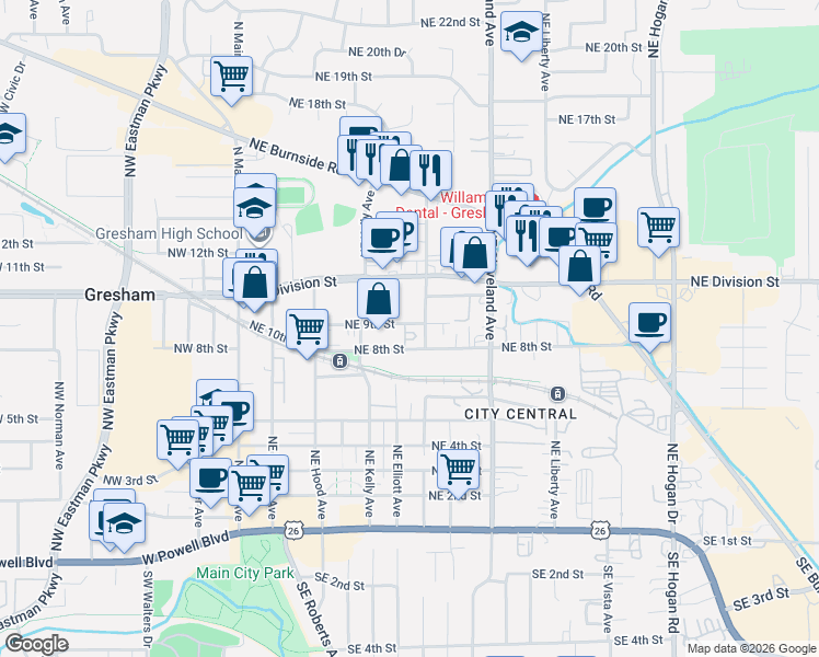map of restaurants, bars, coffee shops, grocery stores, and more near 660 Northeast 9th Street in Gresham