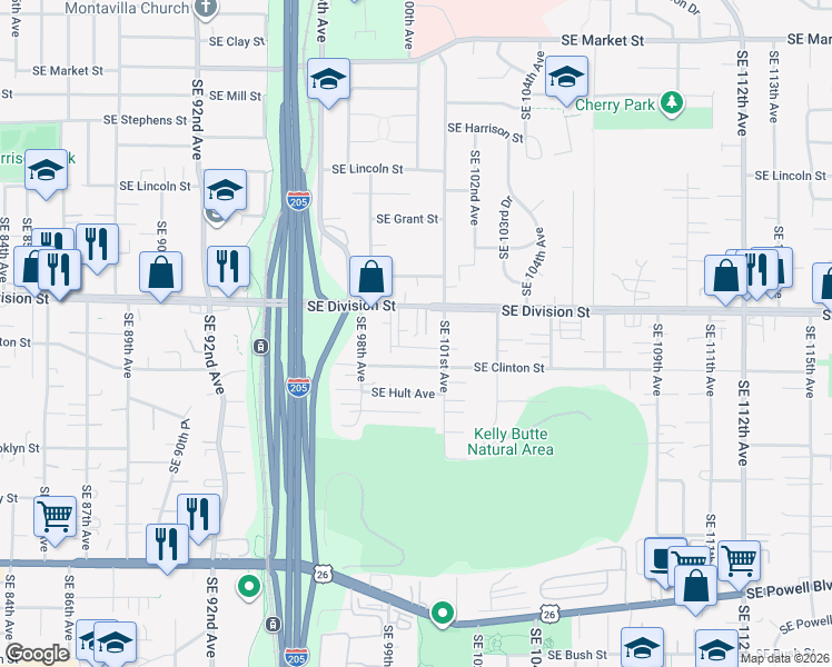 map of restaurants, bars, coffee shops, grocery stores, and more near 10024 Southeast Division Street in Portland