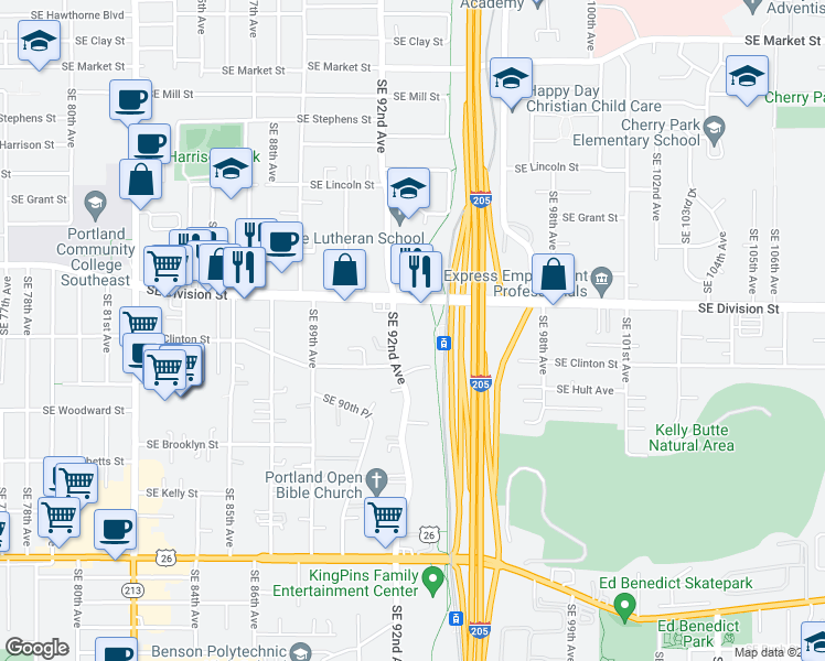 map of restaurants, bars, coffee shops, grocery stores, and more near in Portland