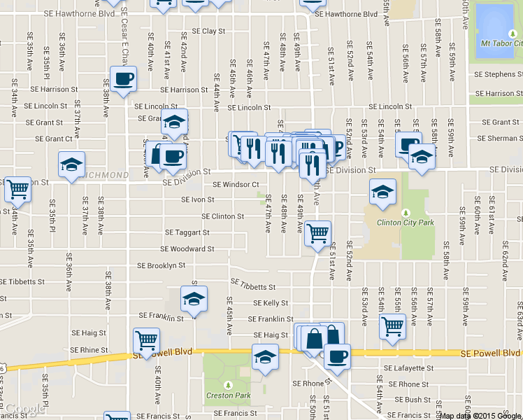 map of restaurants, bars, coffee shops, grocery stores, and more near in Portland